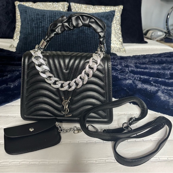 Marc New York Black Quilted Shoulder Bag with Silver Chain - Picture 2 of 3